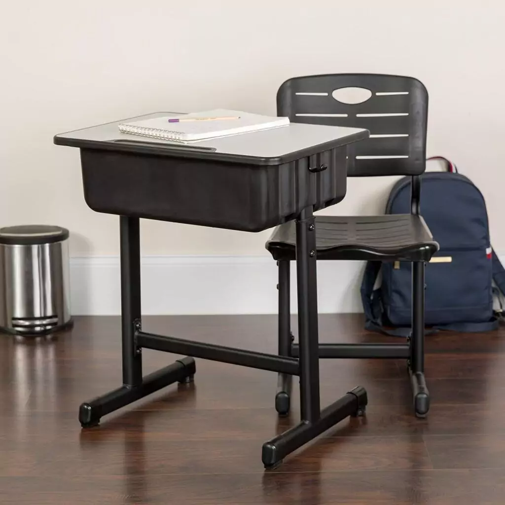 Versatile student desk and chair set designed for classroom and remote learning, offering adjustable features for optimal comfort and convenience.