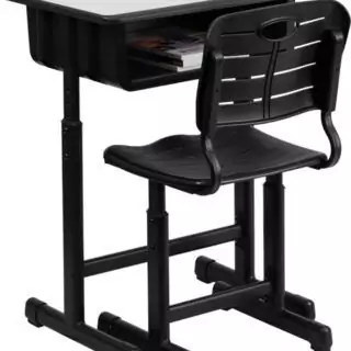 Ergonomically designed adjustable student desk and chair set for enhanced comfort and productivity in classroom or remote learning environments.