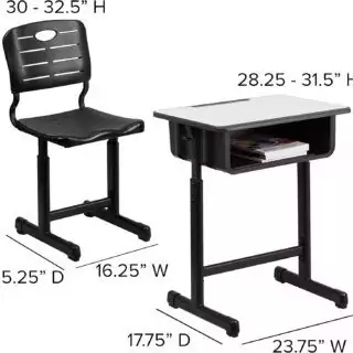 Ergonomic student desk and chair set, perfect for classrooms or remote learning, offering adjustable height for comfortable study sessions.