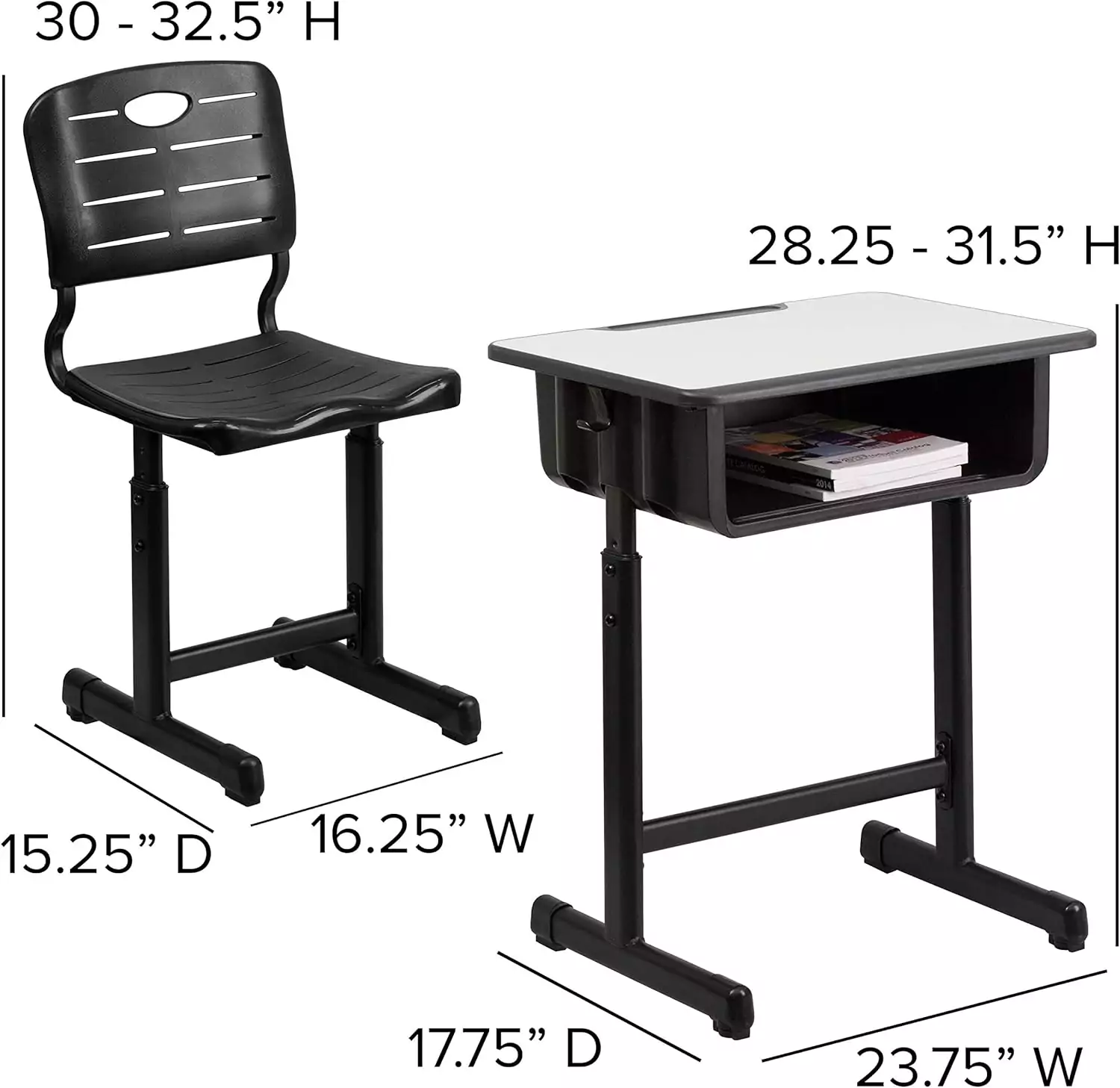Ergonomic student desk and chair set, perfect for classrooms or remote learning, offering adjustable height for comfortable study sessions.