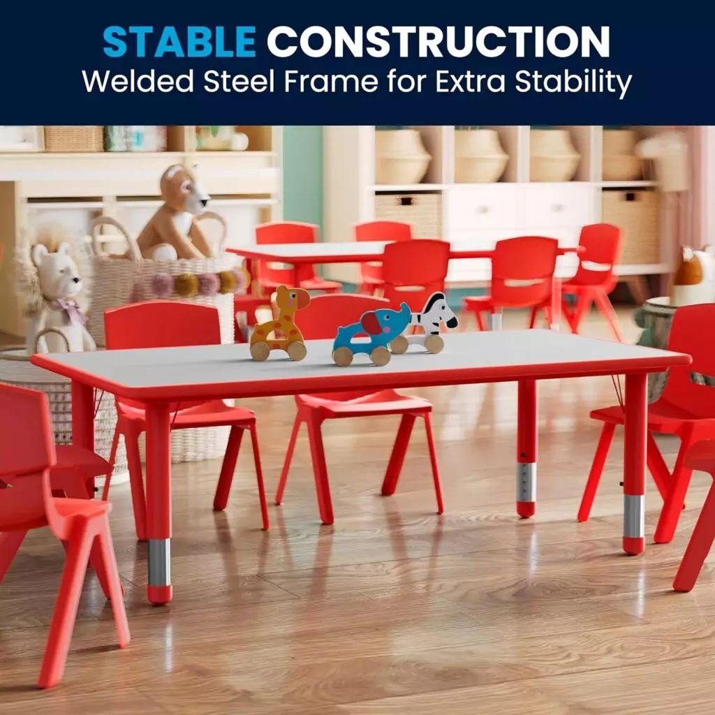 Red Adjustable Activity Table by Flash Furniture: Ideal for Versatile Classroom Setups, Enhancing Learning Flexibility and Student Engagement.