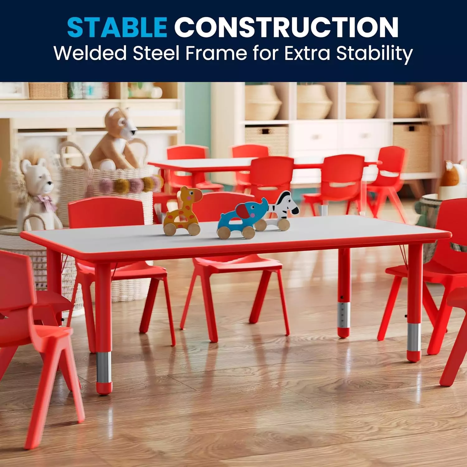 Red Adjustable Activity Table by Flash Furniture: Ideal for Versatile Classroom Setups, Enhancing Learning Flexibility and Student Engagement.