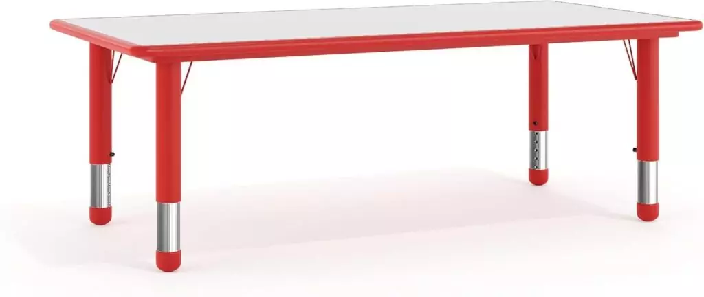 Versatile red adjustable classroom activity table designed for dynamic learning environments, enhancing flexibility and student engagement.