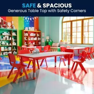 Red Classroom Activity Table by Flash Furniture Wren, adjustable size 23.625W x 47.25L, ideal for versatile use in educational environments.
