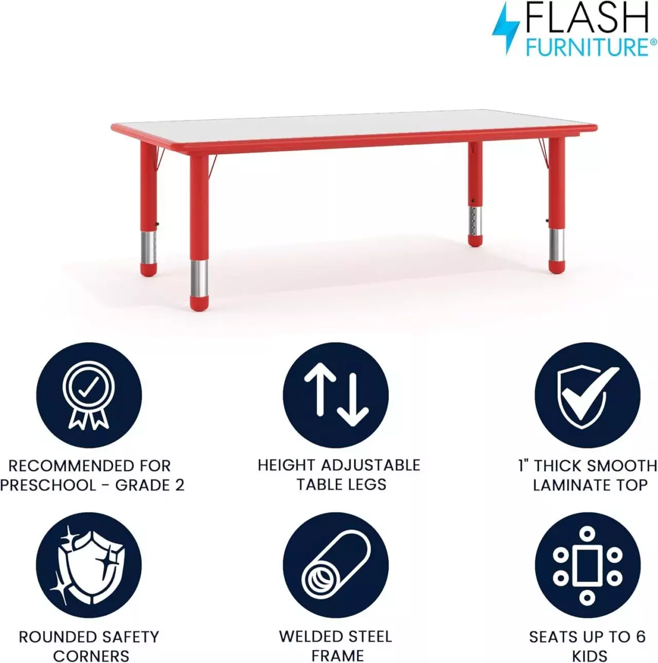 Adjustable Flash Furniture Wren Red Classroom Table – Versatile Rectangle Design for Dynamic Learning Environments and Enhanced Classroom Activities.
