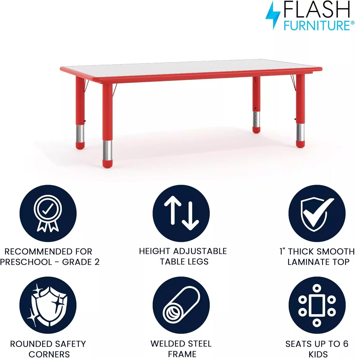 Adjustable Flash Furniture Wren Red Classroom Table – Versatile Rectangle Design for Dynamic Learning Environments and Enhanced Classroom Activities.