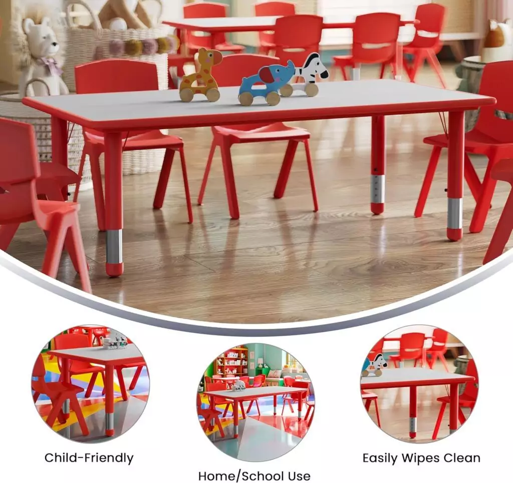 Red Adjustable Classroom Table Ideal for Versatile Learning Spaces, Enhances Engagement and Flexibility for Dynamic Educational Environments
