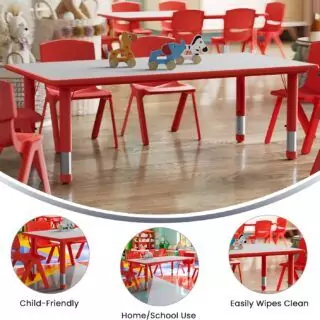 Red Adjustable Classroom Table Ideal for Versatile Learning Spaces, Enhances Engagement and Flexibility for Dynamic Educational Environments