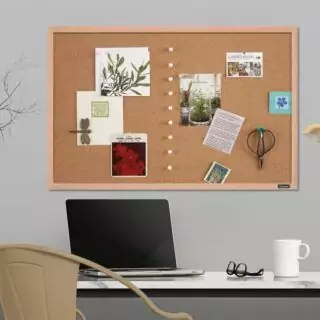 Oak Framed Corkboard 23x35: Perfect for classrooms, this decorative pin board offers an ideal solution for educators to organize notes and display materials.