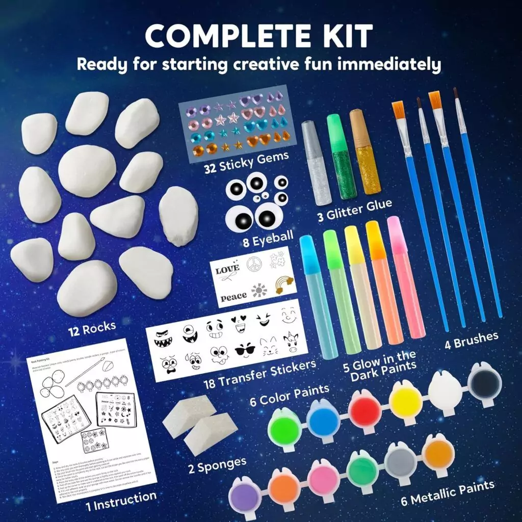 Glow in the Dark Rock Painting Kit for Kids: Enhance creativity with vibrant art supplies that offer educational fun and imaginative play.