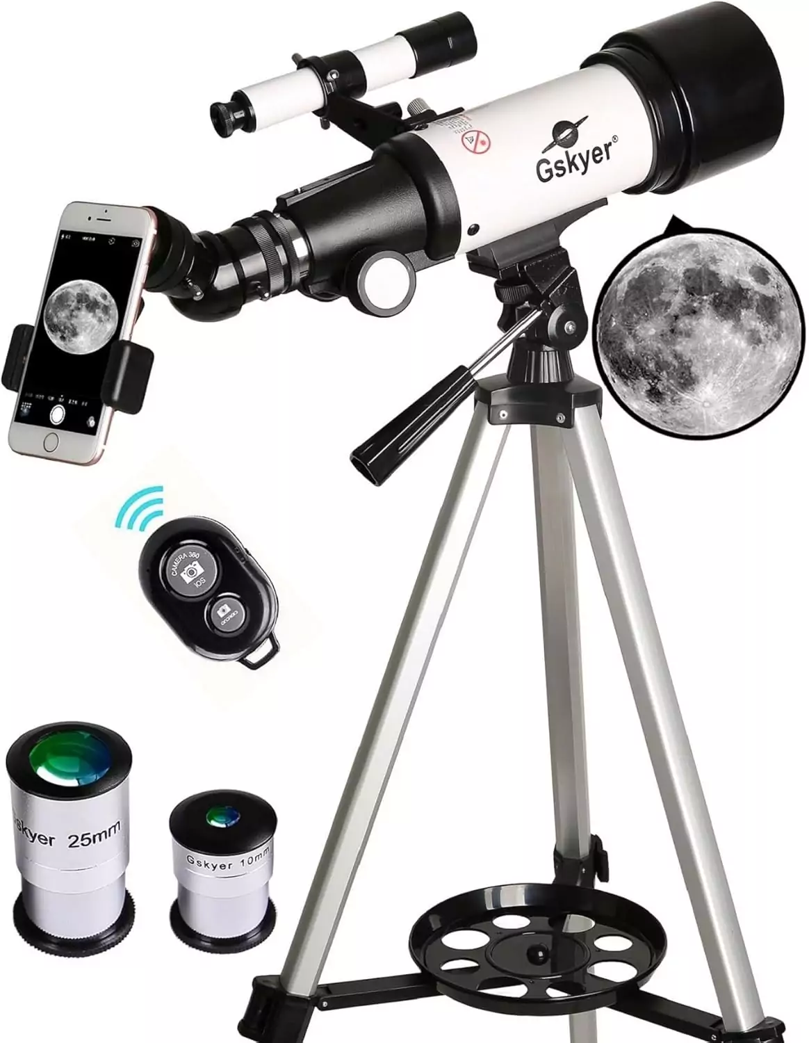 Gskyer 70mm AZ Telescope ideal for beginners and kids, featuring a 400mm focal length for clear night sky views and celestial observations.