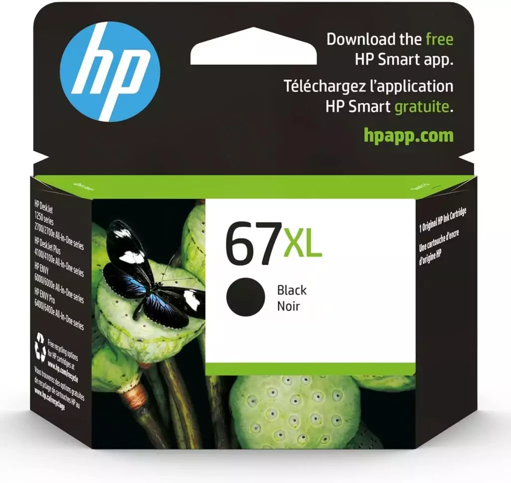 HP 67XL Black Ink Cartridge, High Yield for DeskJet & Envy Printers, ensures long-lasting, quality prints, ideal for business and home use.