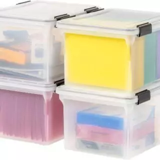 Weatherproof File Box Organizer for Educators: Durable classroom storage solution for organizing letter and legal-sized documents efficiently.