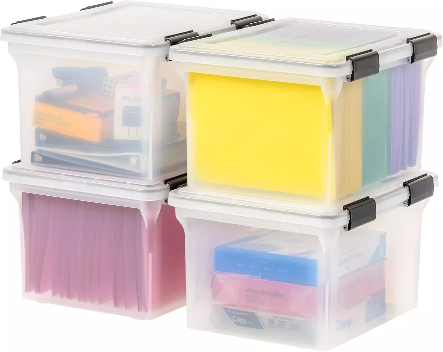 Weatherproof File Box Organizer for Educators: Durable classroom storage solution for organizing letter and legal-sized documents efficiently.