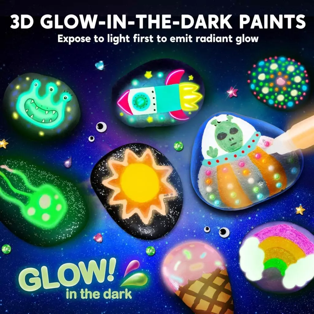 Glow in the Dark Rock Painting Kit for Kids: Engaging Art Supplies for Creative Fun. Perfect Crafting Activity for Children to Explore and Enjoy.