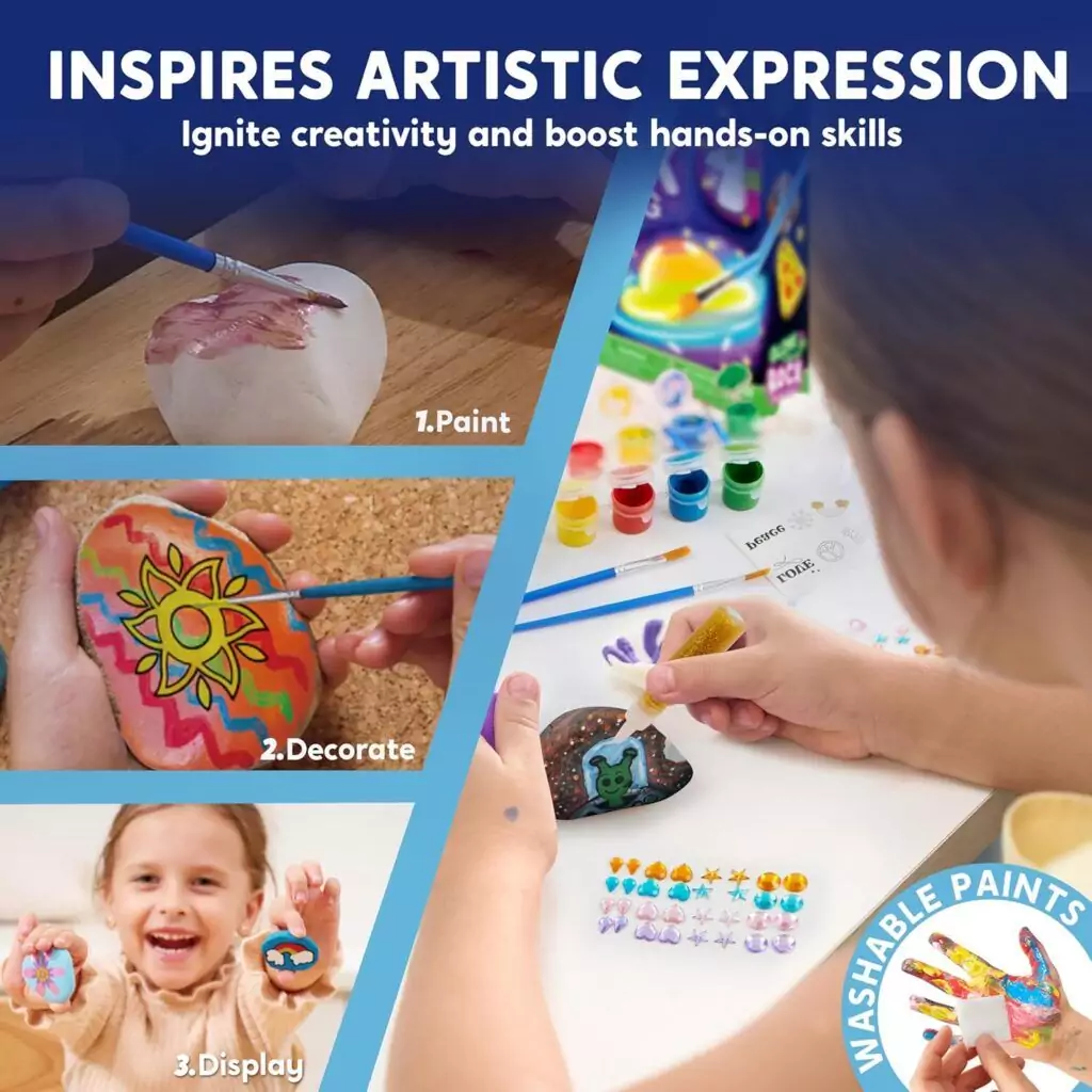 Kids' Glow-in-the-Dark Rock Painting Kit: Creative Art Supplies for Unique Crafts and DIY Projects, Perfect for Encouraging Artistic Expression