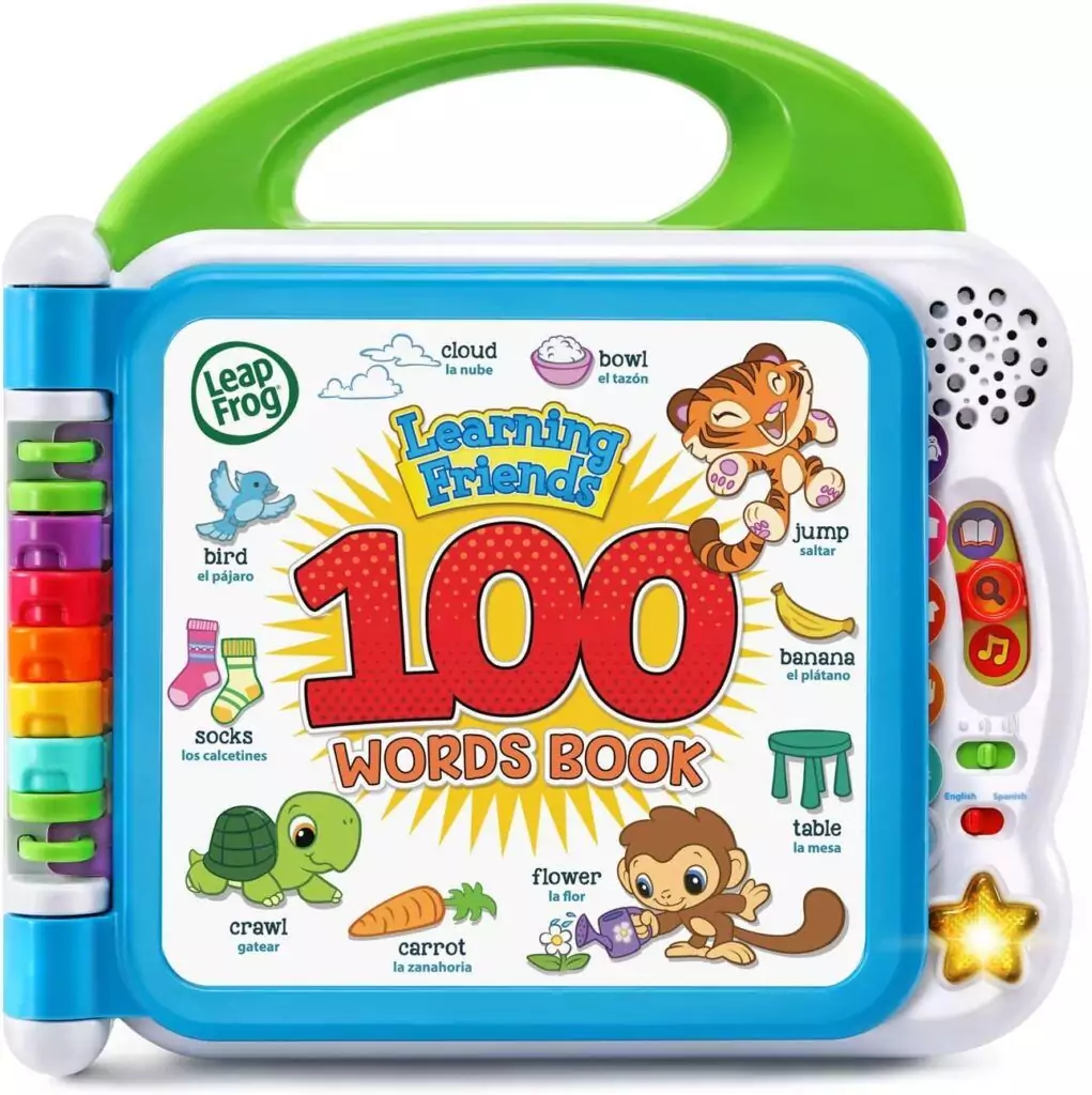 Enhance early literacy
  and vocabulary with the LeapFrog 100 Words Book, an interactive learning toy
  that engages children in educational fun.