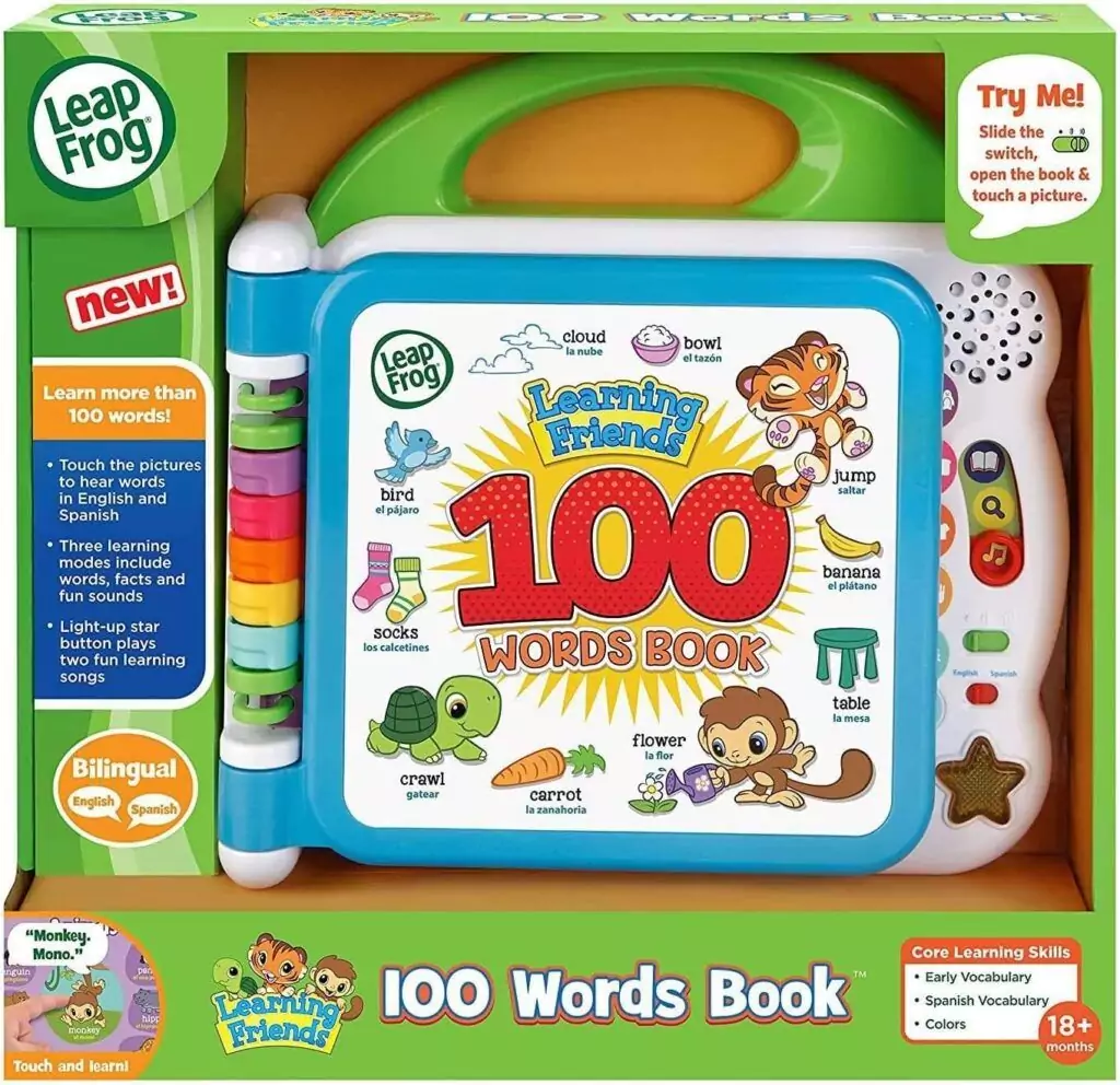 Vibrant LeapFrog Learning Friends 100 Words Book: An interactive educational toy promoting early literacy and vocabulary skills for children.