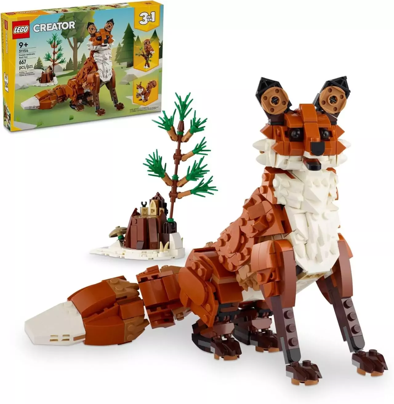 LEGO Creator 3-in-1 Forest Animals set features a versatile Red Fox model, offering educational building fun for kids with diverse animal designs.
