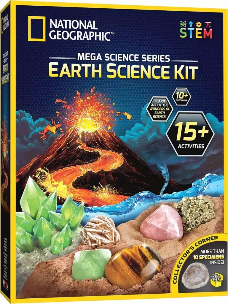 Explore the National Geographic STEM Science Kit, featuring
  engaging physics experiments, crystal growth activities, and exciting volcano
  digging for educational fun.