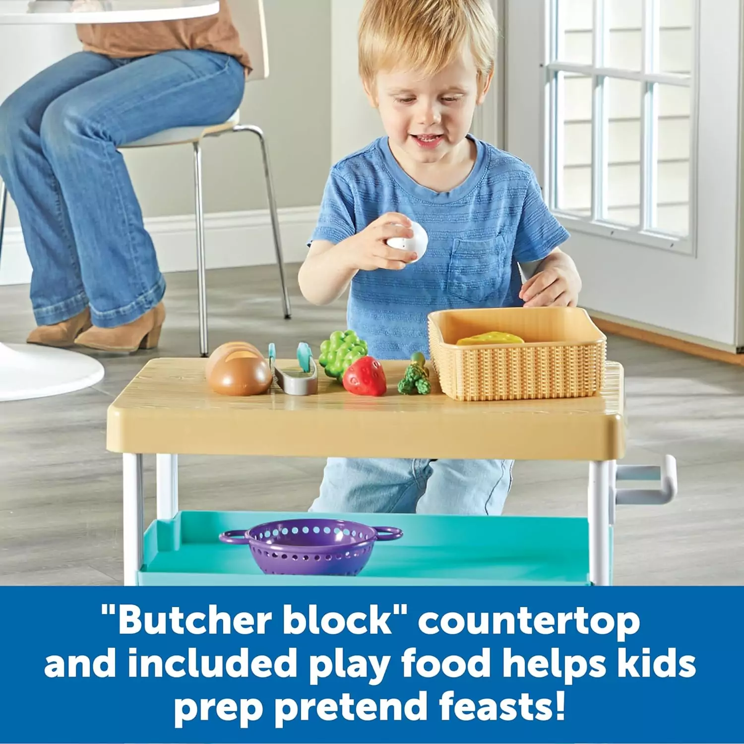 Enhance imaginative play with the 11-piece New Sprouts Kitchen Island Set, perfect for early learning and pretend cooking activities.