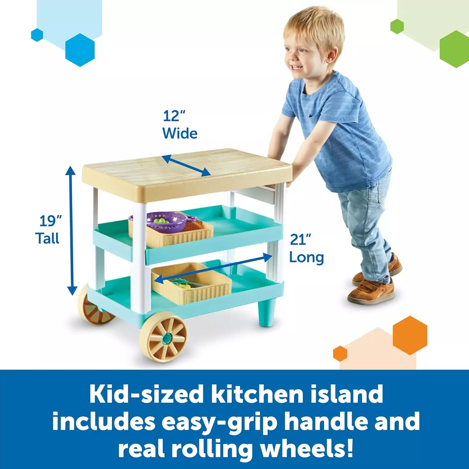 Enhance imaginative play with the 11-piece New Sprouts Pretend Play Kitchen Island Set, designed to foster early learning and creativity in children.