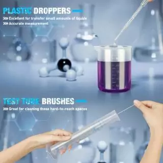 Laboratory essentials set with pipettes, graduated cylinders, and beakers; ideal for precise scientific experiments and accurate measurements.