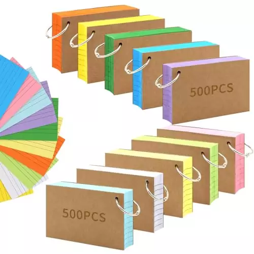 Colorful 3x5 ring-punched lined index cards, ideal for educators and students seeking efficient study organization and note management.