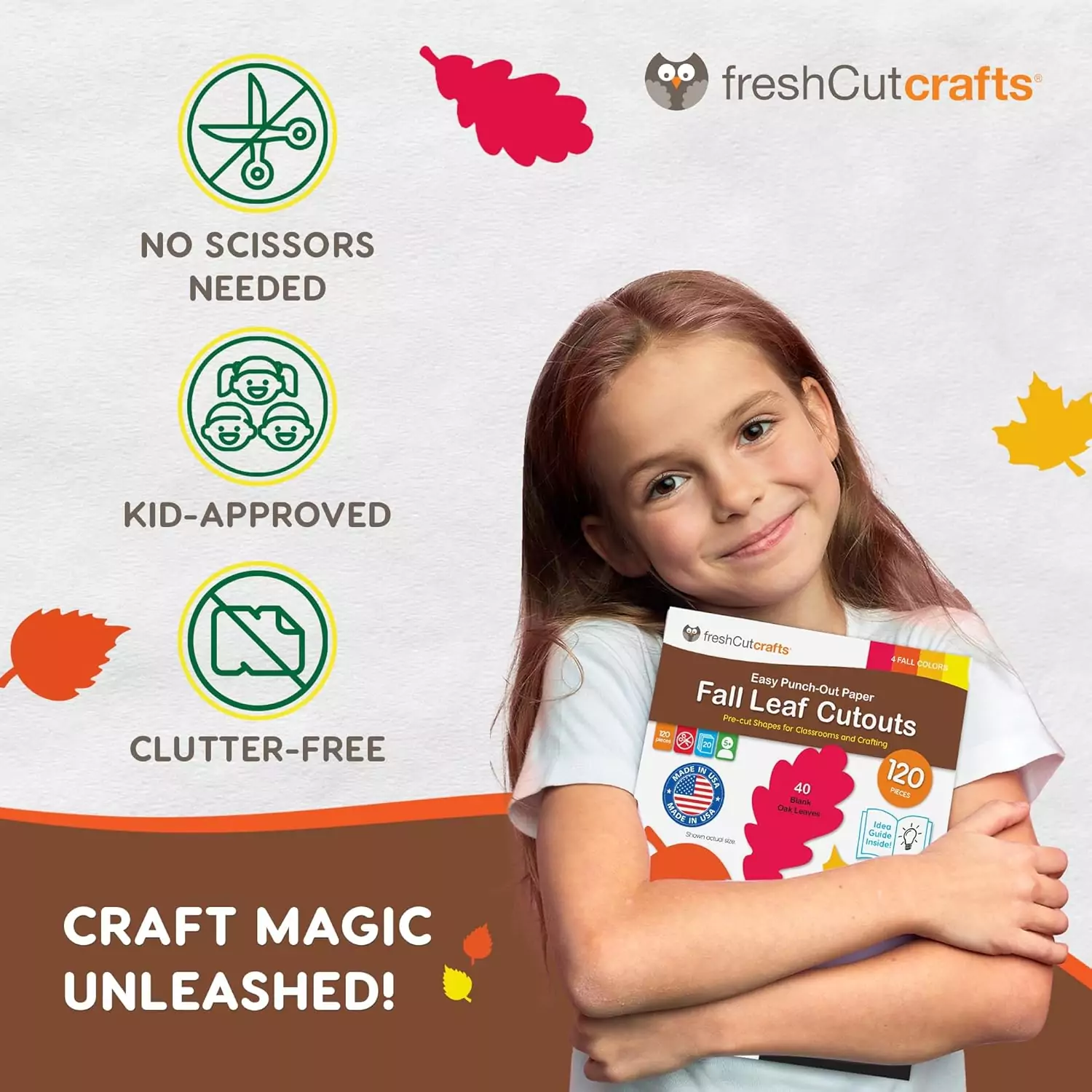 Colorful Classroom Fall Leaf Cutouts - Double-Sided Maple and Oak Cardstock Set, Made in USA for Seasonal Classroom Decorations