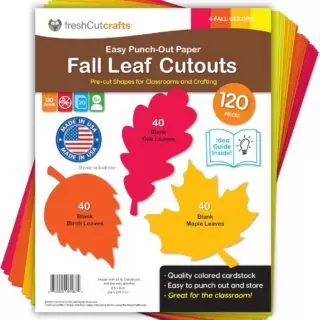 Double-sided maple and oak fall leaf cutouts for classroom decor, crafted from sturdy cardstock, perfect for creating an autumn-themed atmosphere.