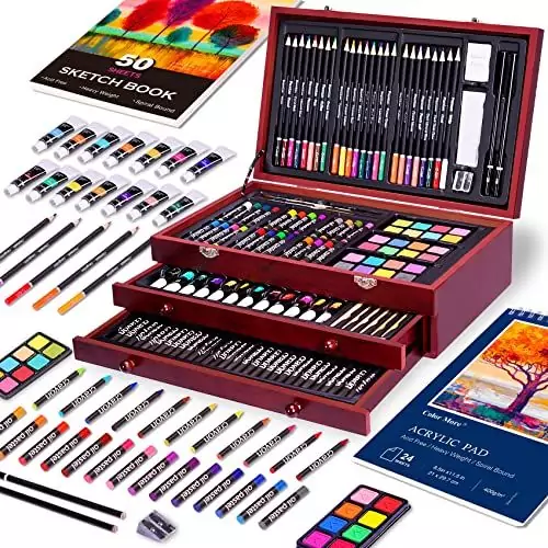 Comprehensive 175-piece art supplies kit for educators featuring drawing pads, acrylic paints, crayons, and colored pencils, perfect for creative projects.
