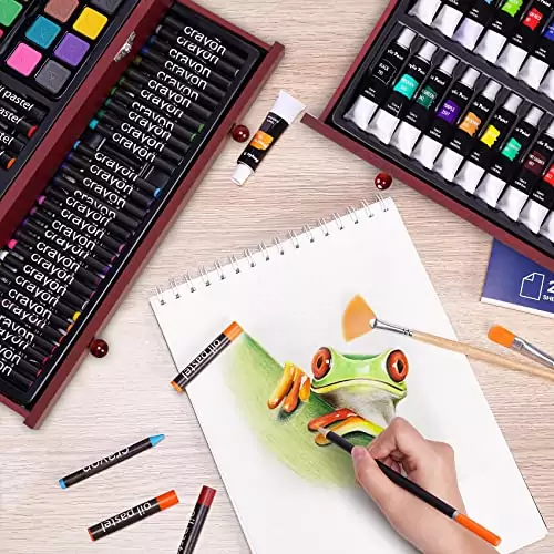 Comprehensive 175-piece art supplies set for educators, includes drawing pads, acrylic paints, crayons, and colored pencils for creative projects.