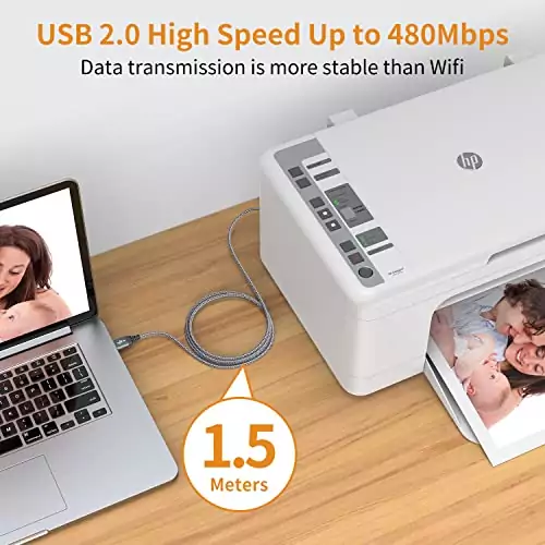 2-Pack 5ft High-Speed USB Printer Cables for Efficient Classroom Printing Needs - Durable, Reliable Connectivity Solution for School Printers