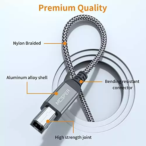 2-Pack 5ft USB Printer Cable High-Speed 2.0 A to B: Durable and reliable connection for classroom printers, ensuring seamless data transfer.