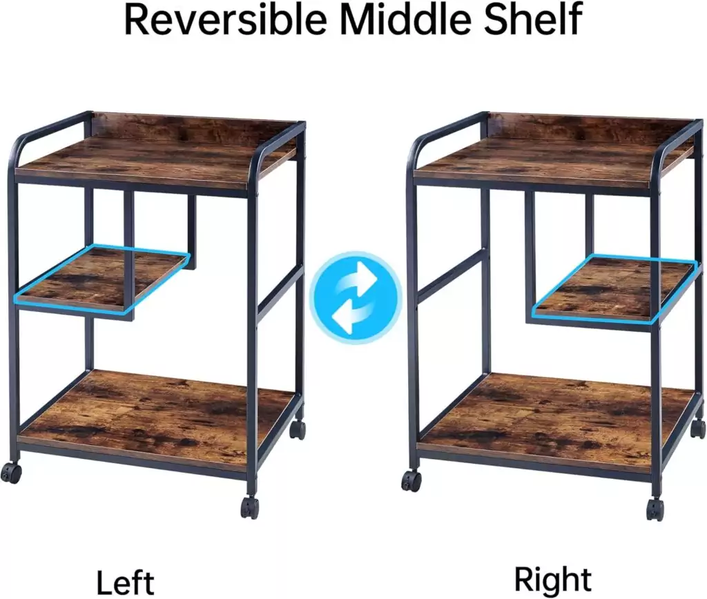 Rolling Mobile Printer Stand Table, 22x18 inches, Ideal for Home Office or Classroom Storage, Convenient Printer Cart with Wheels for Organization