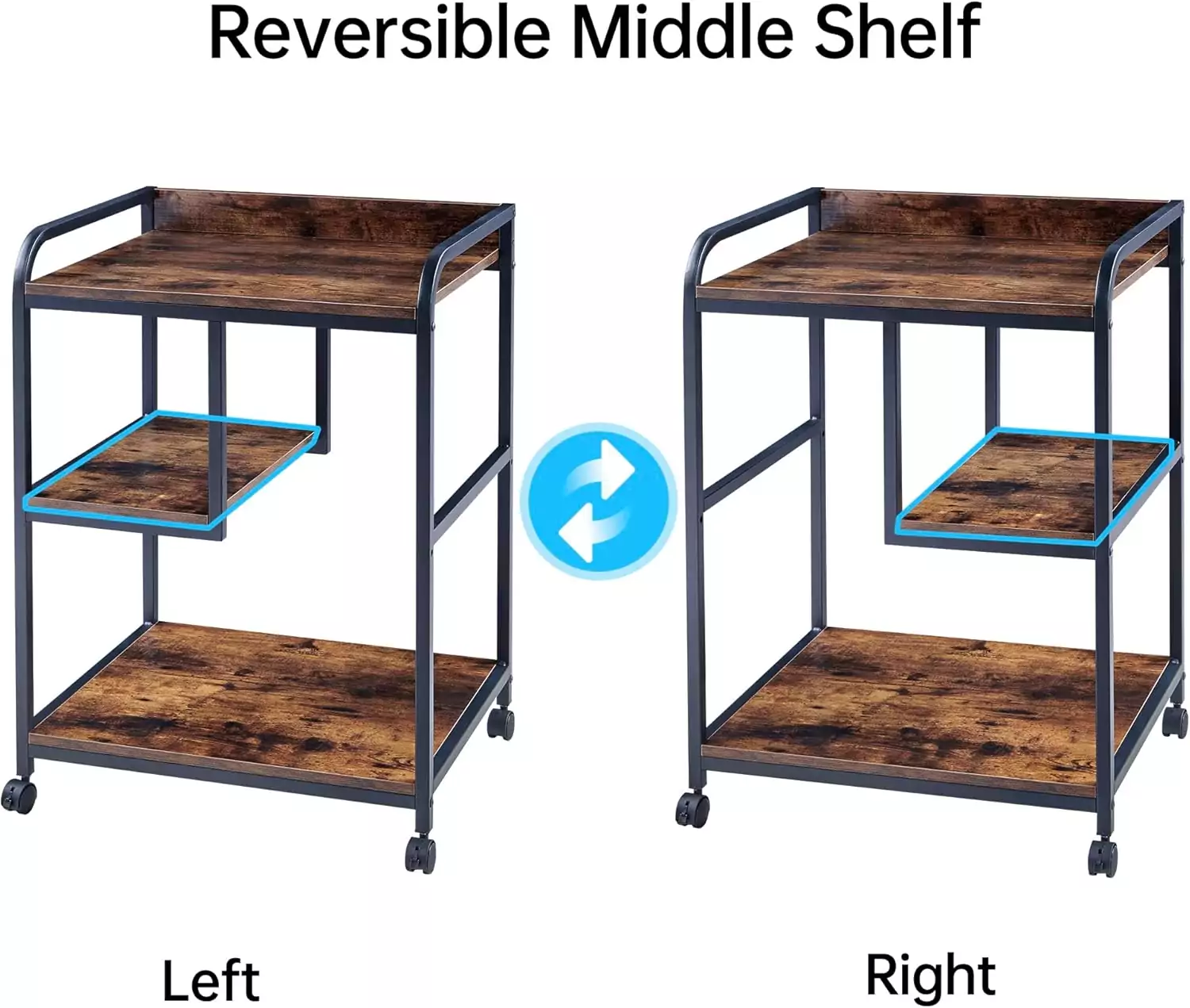 Rolling Mobile Printer Stand Table, 22x18 inches, Ideal for Home Office or Classroom Storage, Convenient Printer Cart with Wheels for Organization