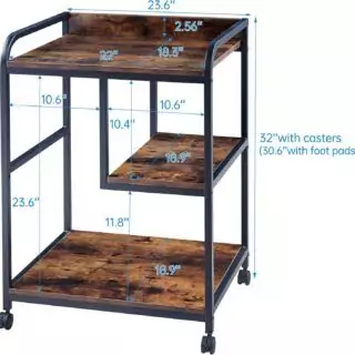 Mobile printer stand on wheels, ideal for home offices and educators; features compact design and efficient storage for a clutter-free workspace.