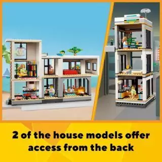 Explore urban and natural settings with the LEGO Creator 3-in-1 set featuring a versatile city building and a charming forest cabin for imaginative play.