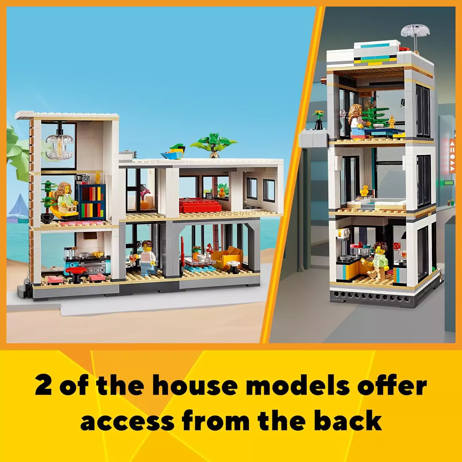 Explore urban and natural settings with the LEGO Creator 3-in-1 set featuring a versatile city building and a charming forest cabin for imaginative play.