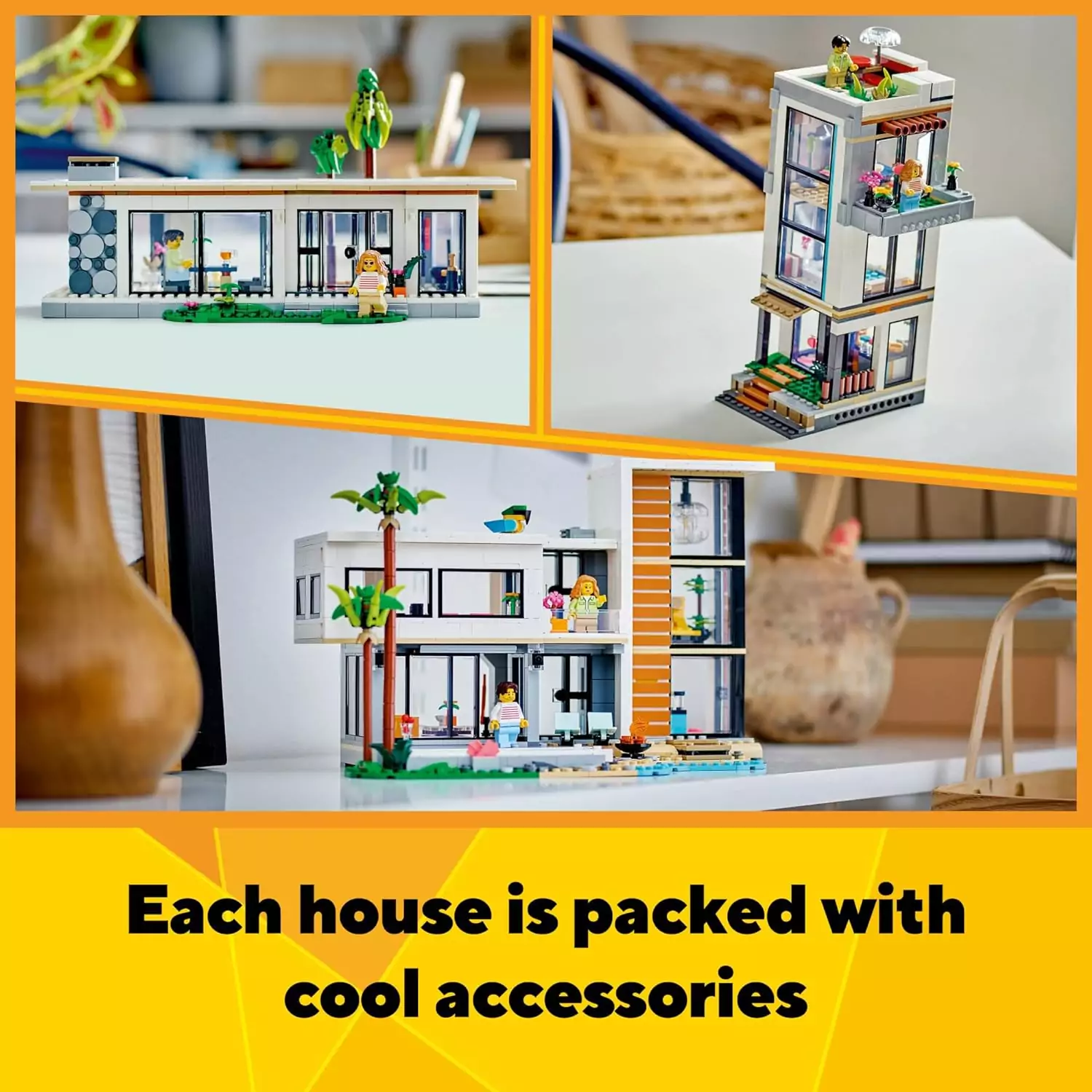LEGO Playset featuring a 3-story city building and a forest cabin designed for imaginative play and creative learning experiences.