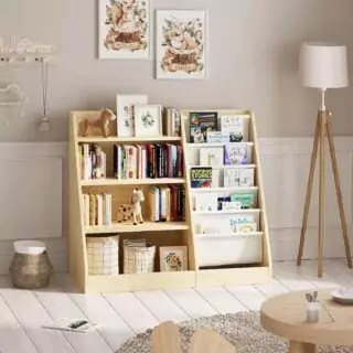 4-Tier Kids Wooden Bookshelf: Perfect Classroom Sling Bookcase and Toy Storage Organizer for Efficient Space Management
