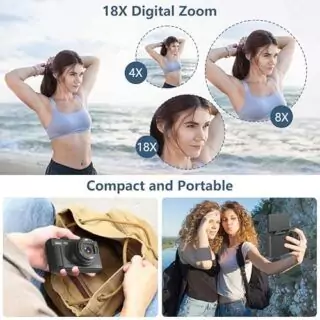Vlogging camera with 4K resolution, 3-inch flip screen, and 18x zoom ideal for educators' digital photography classes.