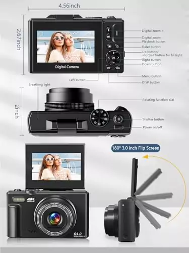 4K vlogging camera with 3-inch flip screen and 18x zoom, perfect for educators enhancing digital photography and content creation setup.