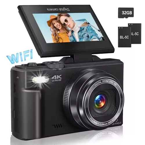 4K vlogging camera with flip screen and 18x zoom, ideal for educators specializing in urban photography. Enhance your photo and video content.
