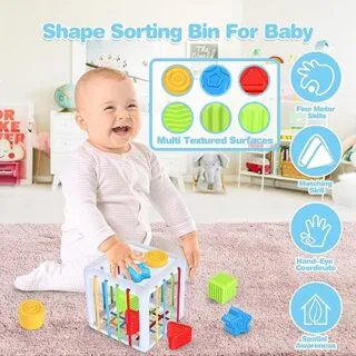 Montessori baby toys set features a 5-in-1 soft teething sensory bin, ideal for early learning and development through colorful, interactive play.
