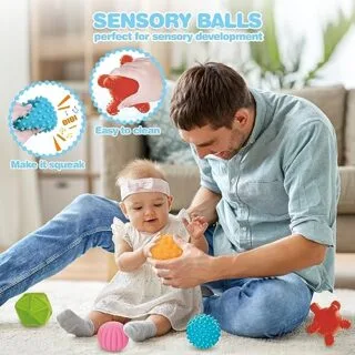 Montessori Baby Toys: 5-in-1 Teething and Sensory Play Set for Infants Aged 0-12 Months, Enhancing Early Development and Comfort during Teething.