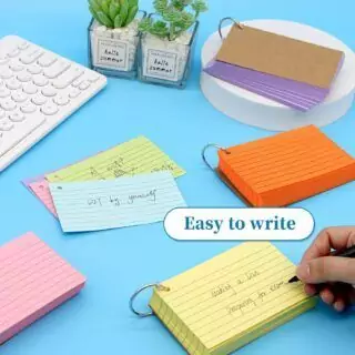 Vibrant 600-piece set of 3x5 ruled index cards with ring, ideal for educational study aids and organizational needs.