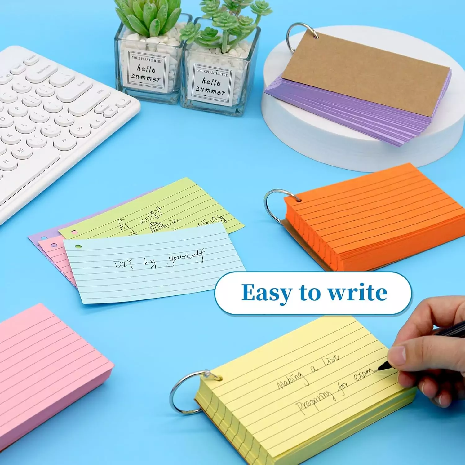 Vibrant 600-piece set of 3x5 ruled index cards with ring, ideal for educational study aids and organizational needs.