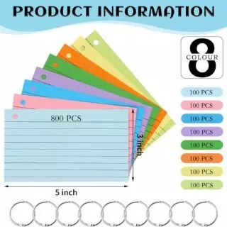Colorful set of 800 index flash cards with a ring, ideal for educators seeking organized learning solutions. Perfect for classroom efficiency.