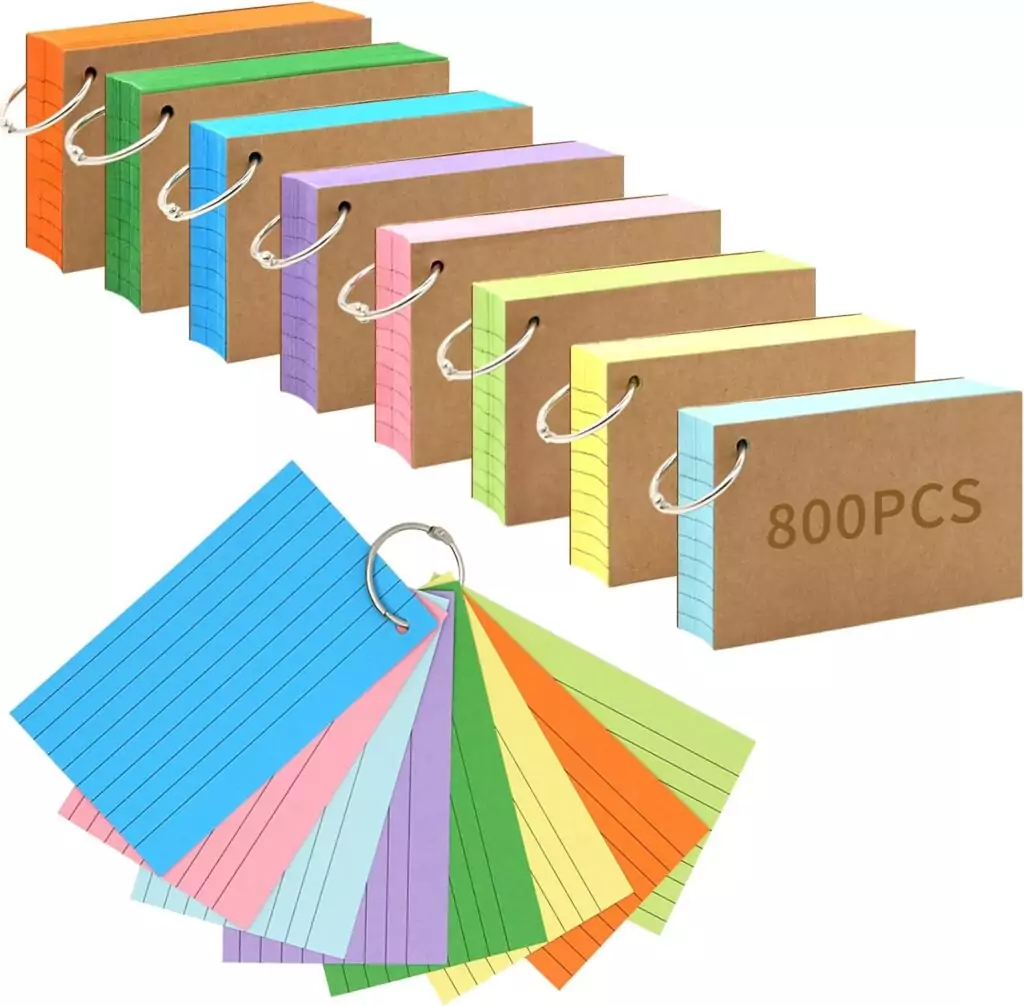 Vibrant 3x5 Ruled Index Cards with Punch Holes and Ring for Teachers - Ideal for Organized Note-Taking and Classroom Use
